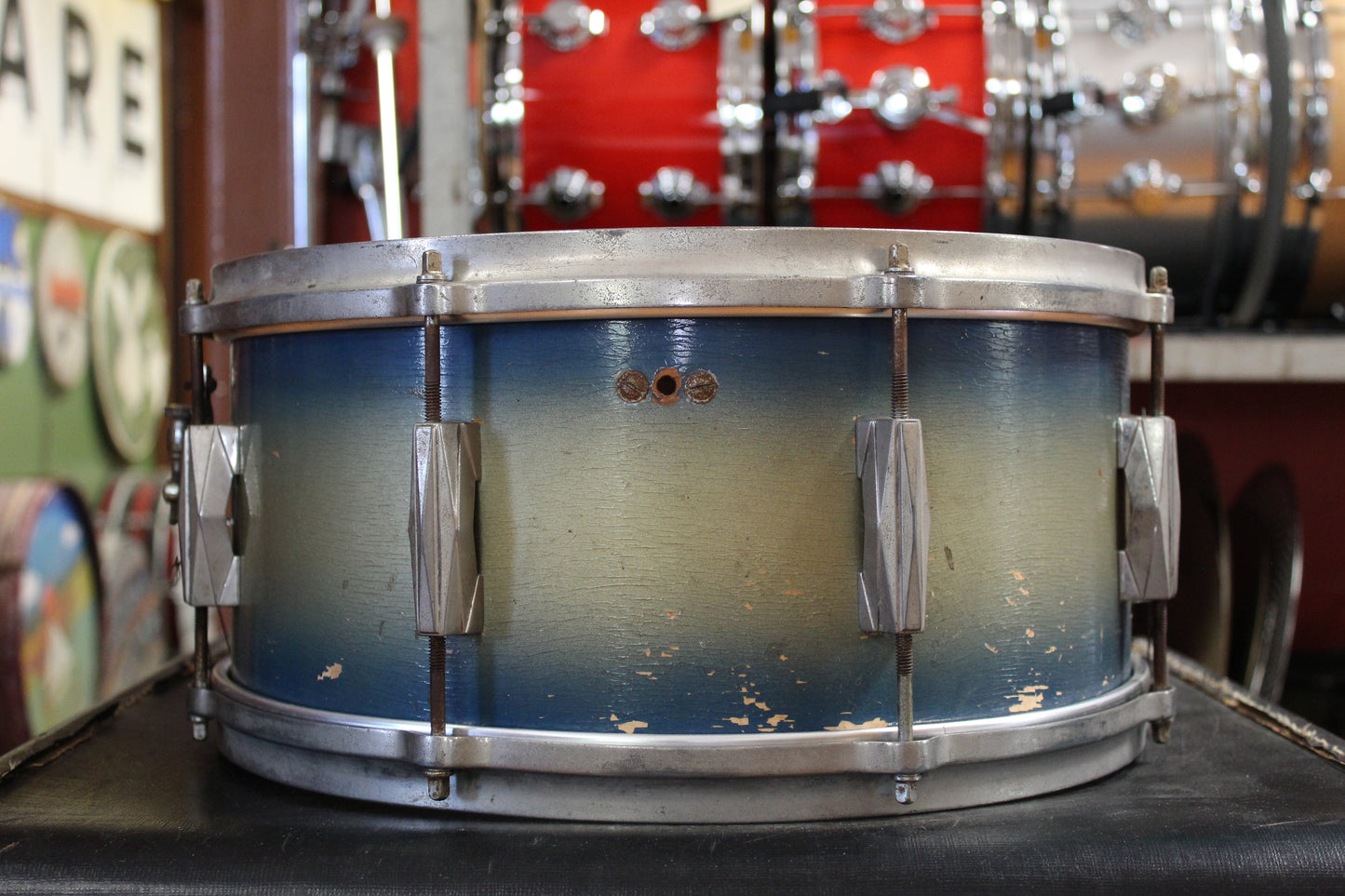 1950s Gretsch 6.5x14 Snare Drum in Blue and Silver Duco