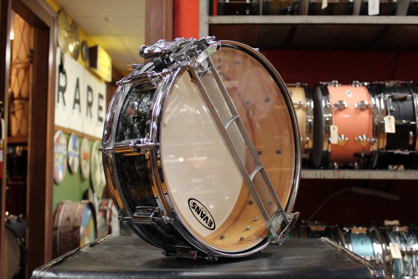 1960s Rogers 5x14 Dyna-Sonic Snare Drum in Black Diamond Pearl