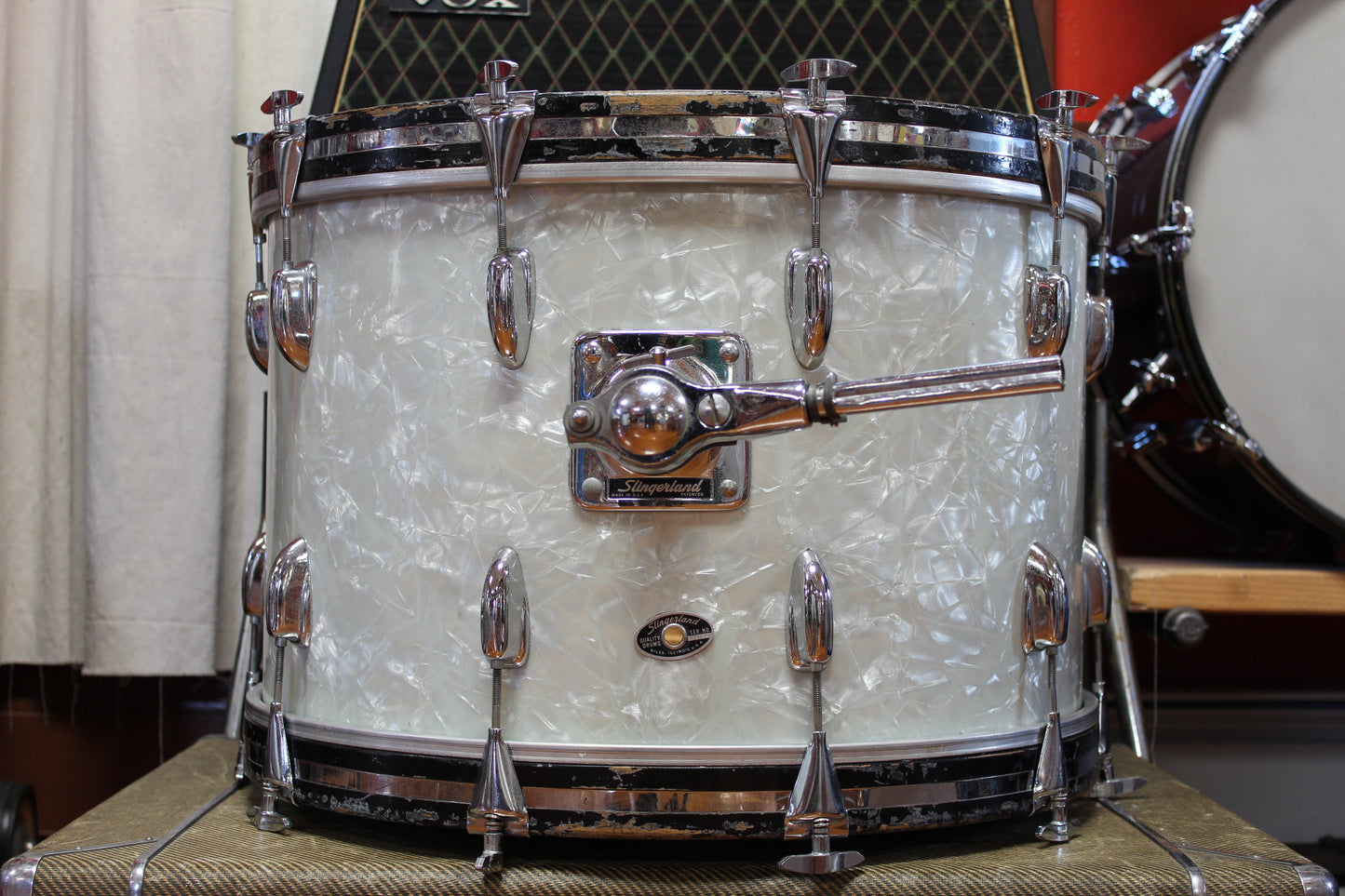 1970s Slingerland in White Marine Pearl 14x22 16x16 9x13