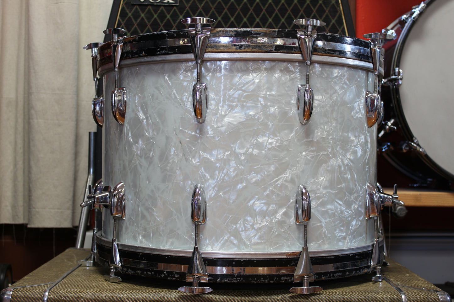 1970s Slingerland in White Marine Pearl 14x22 16x16 9x13