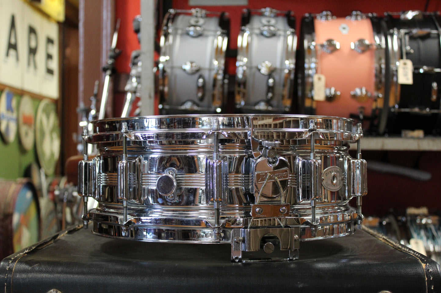 1960s Rogers 5x14 Chrome Over Brass Dyna-Sonic Snare Drum #19154