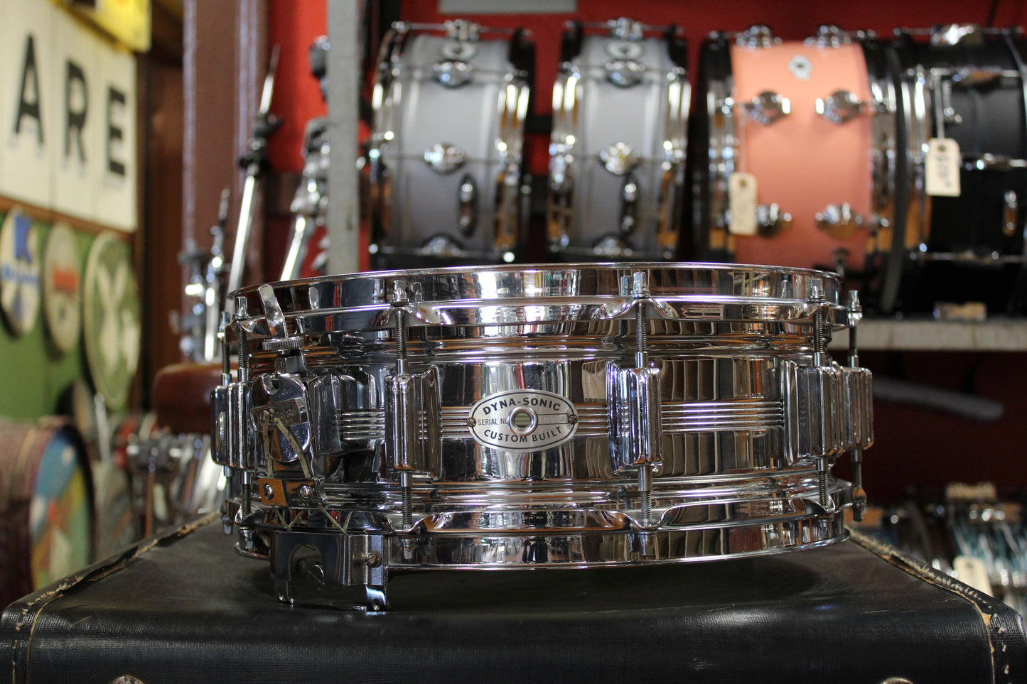 1960s Rogers 5x14 Chrome Over Brass Dyna-Sonic Snare Drum #19154
