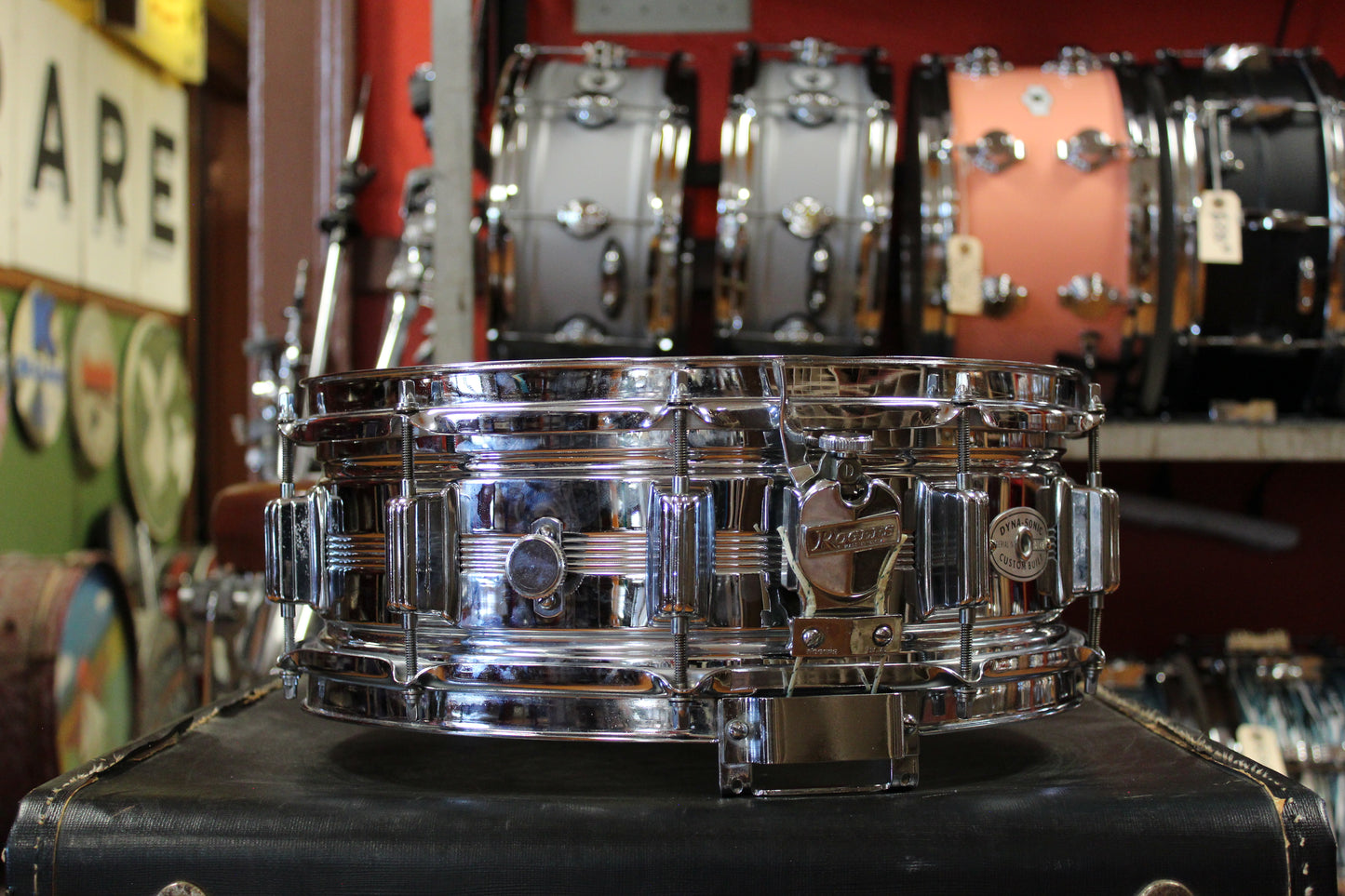 1960s Rogers Chrome Over Brass 5x14 Dyna-sonic Snare Drum #20148
