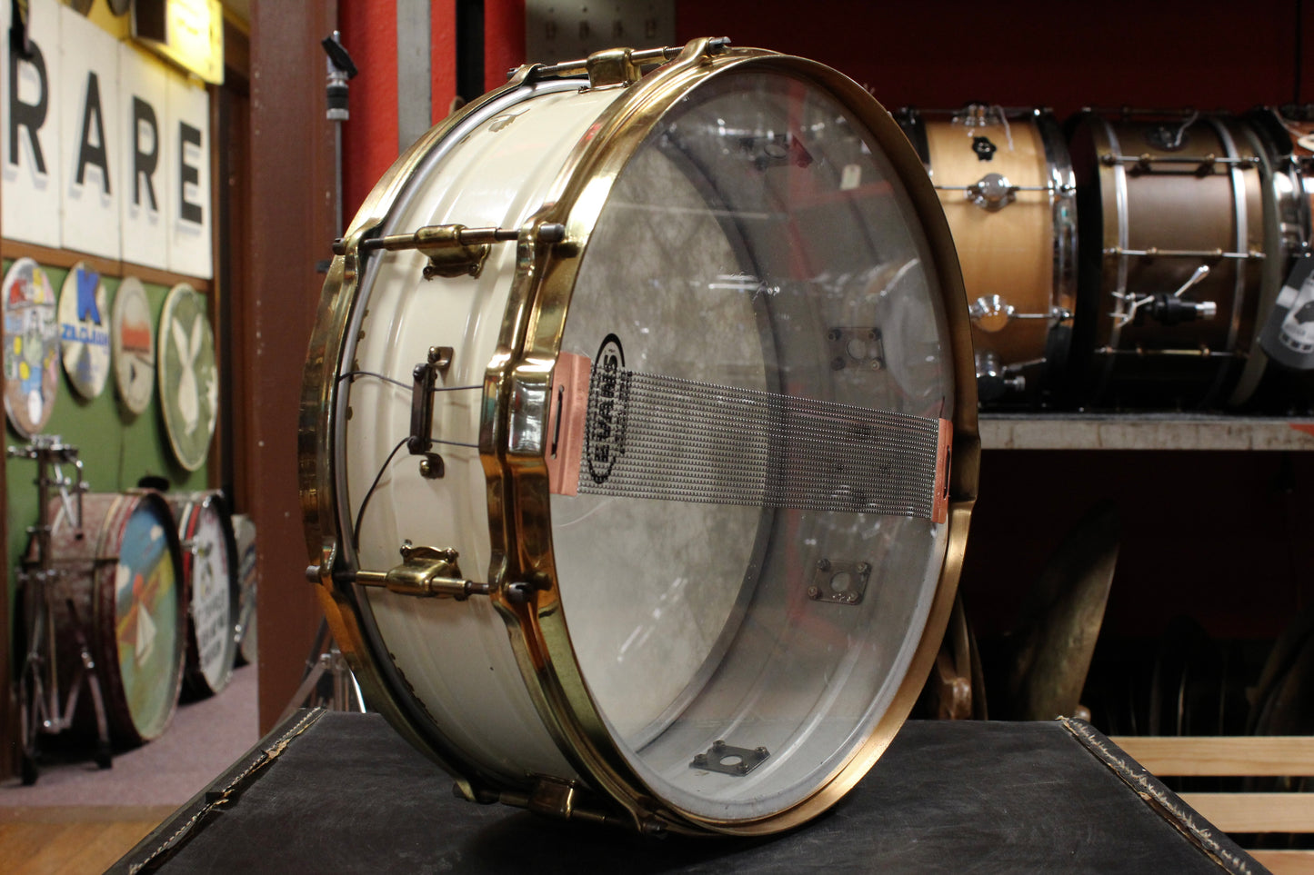 1925 Leedy 5x14 Brass Snare Drum in White Enamel and Gold Hardware
