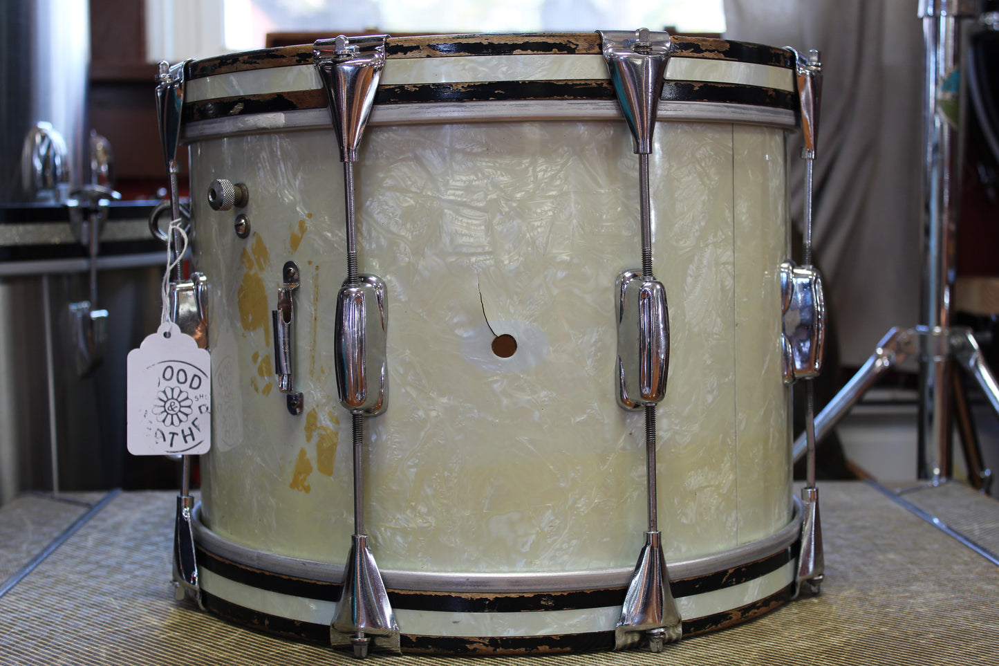 1960s Slingerland 10"x14" Marching Tenor Drum in White Marine Pearl