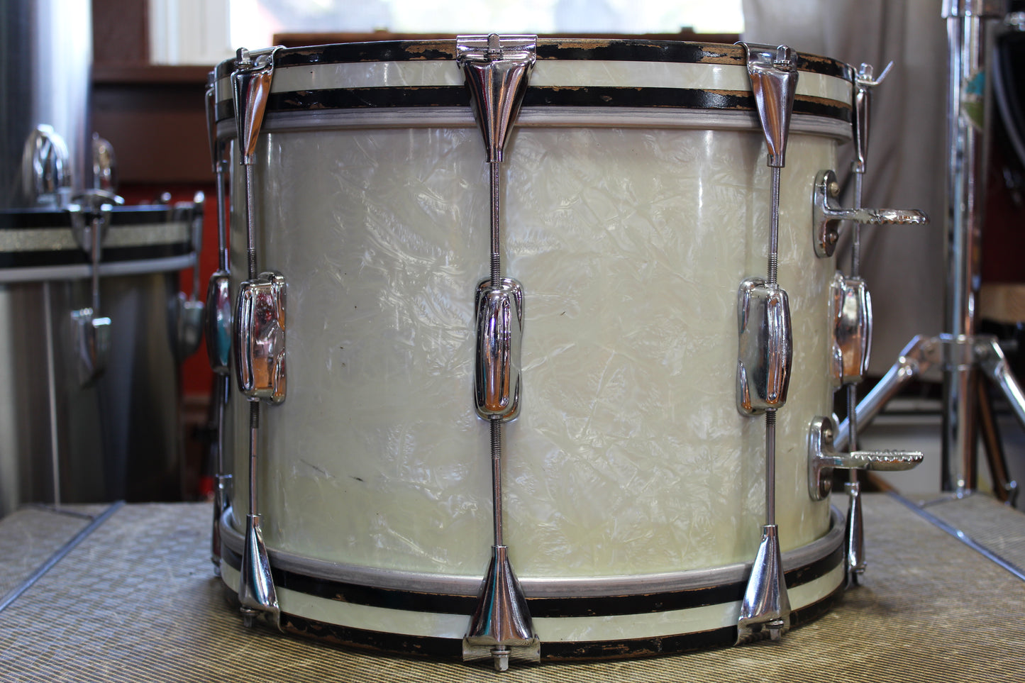 1960s Slingerland 10"x14" Marching Tenor Drum in White Marine Pearl