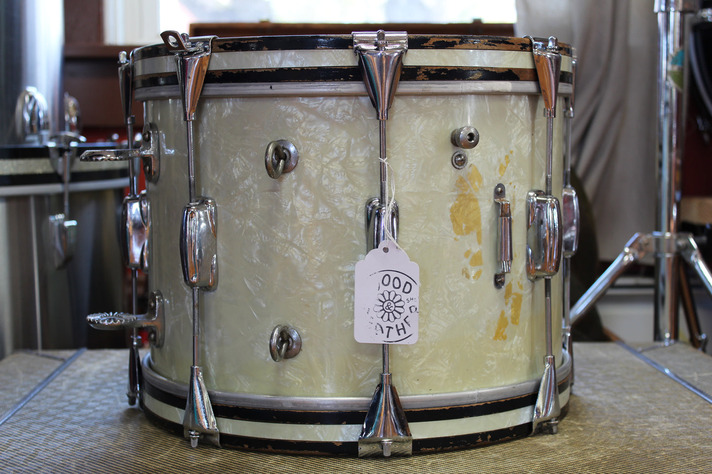 1960s Slingerland 10"x14" Marching Tenor Drum in White Marine Pearl