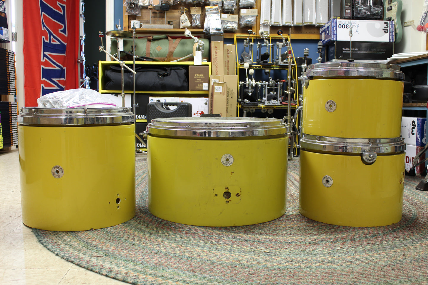 1970s Arbiter Autotune Drum Kit in Yellow 14x22 16x16 12x15 10x14 (project)