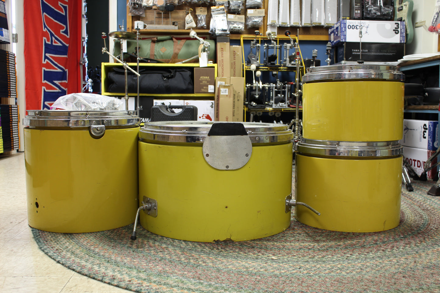1970s Arbiter Autotune Drum Kit in Yellow 14x22 16x16 12x15 10x14 (project)