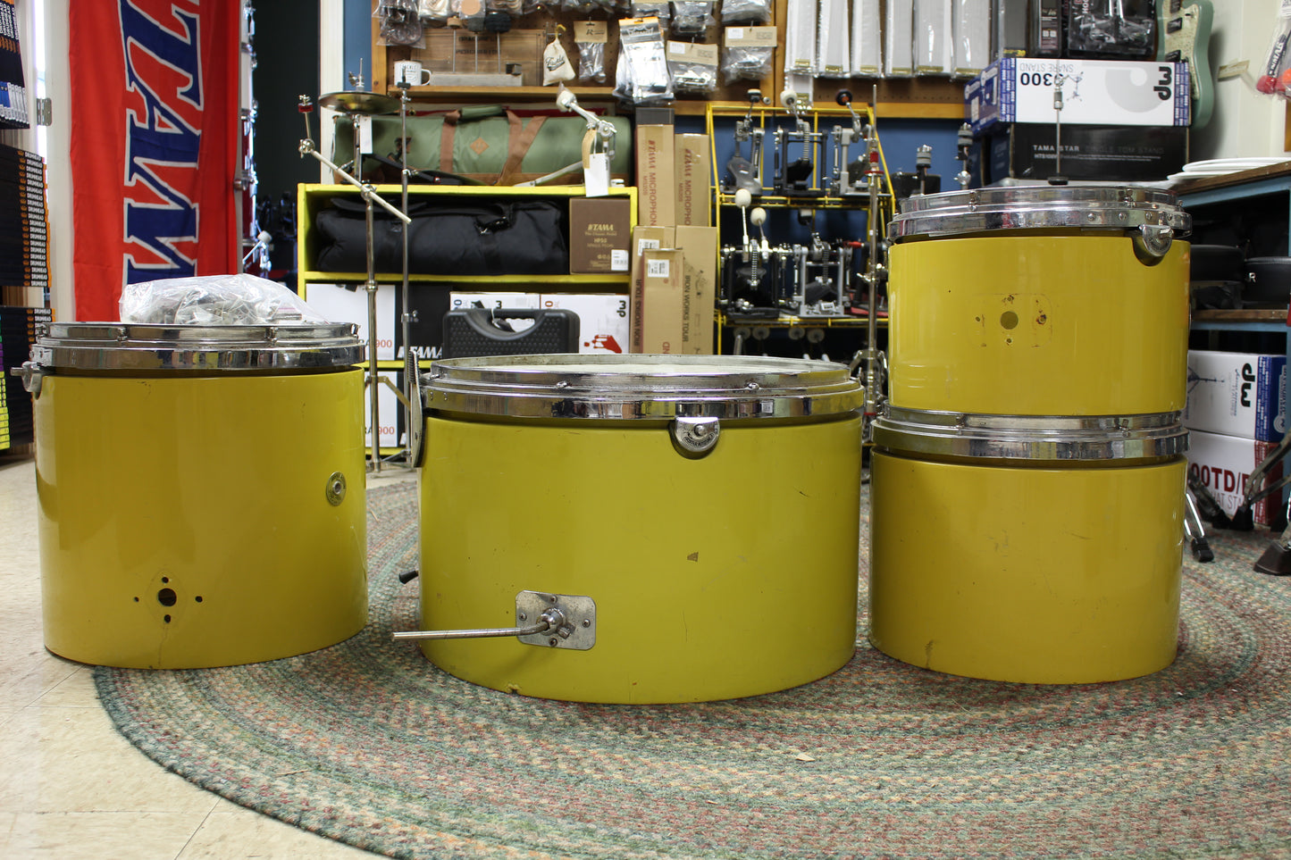 1970s Arbiter Autotune Drum Kit in Yellow 14x22 16x16 12x15 10x14 (project)
