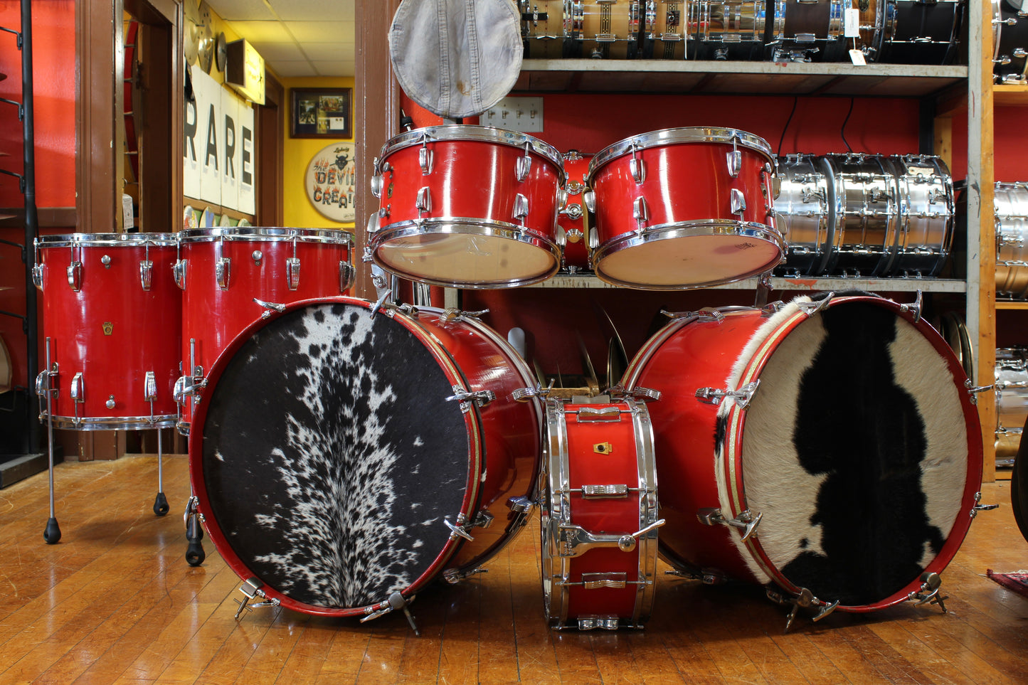 1950s WFL Outfit in Red Lacquer 14x20 14x20 7x13 7x13 16x14 16x16 5.5x14