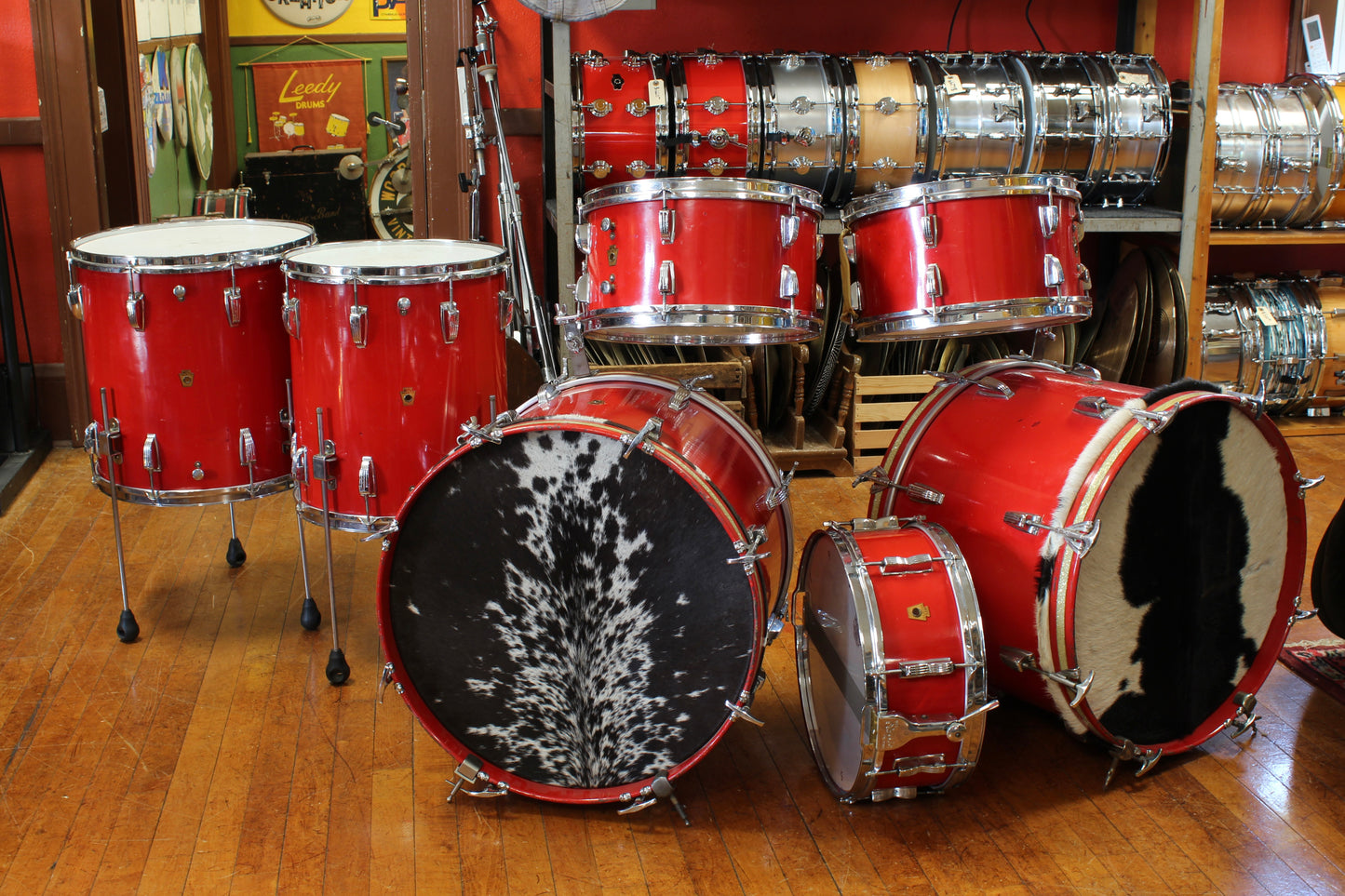 1950s WFL Outfit in Red Lacquer 14x20 14x20 7x13 7x13 16x14 16x16 5.5x14