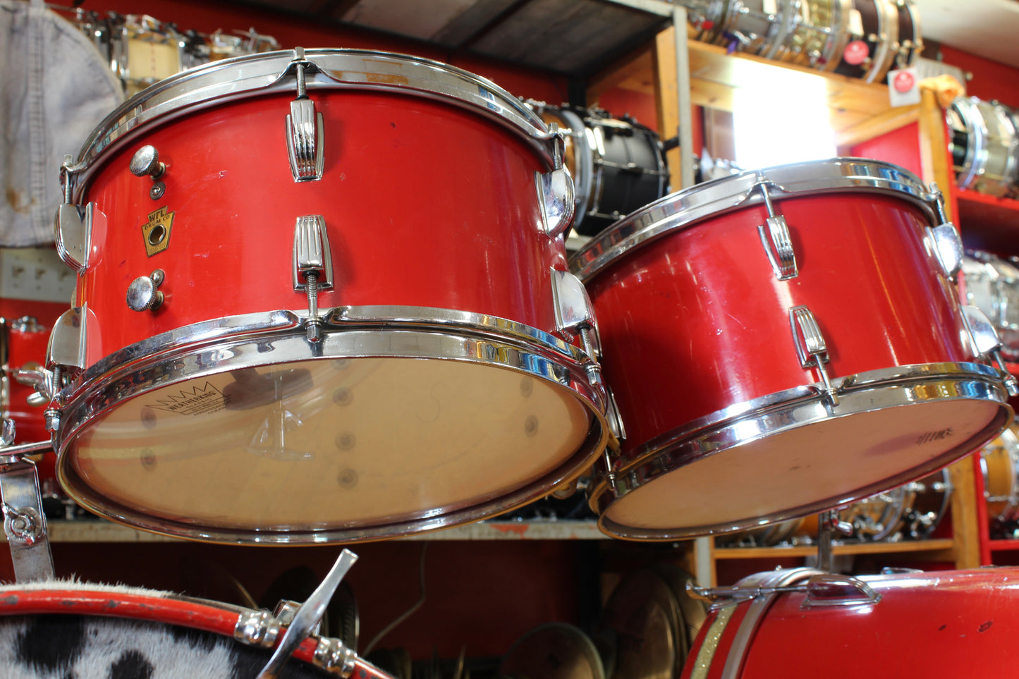 1950s WFL Outfit in Red Lacquer 14x20 14x20 7x13 7x13 16x14 16x16 5.5x14