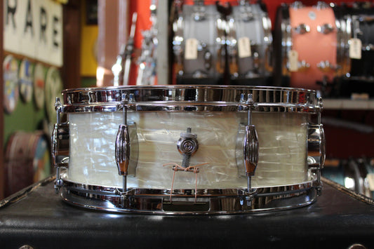1960s Camco Oaklawn Era 5x14 Tuxedo Model Snare Drum in White Marine Pearl