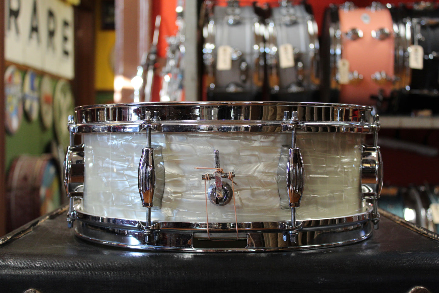 1960s Camco Oaklawn Era 5x14 Tuxedo Model Snare Drum in White Marine Pearl