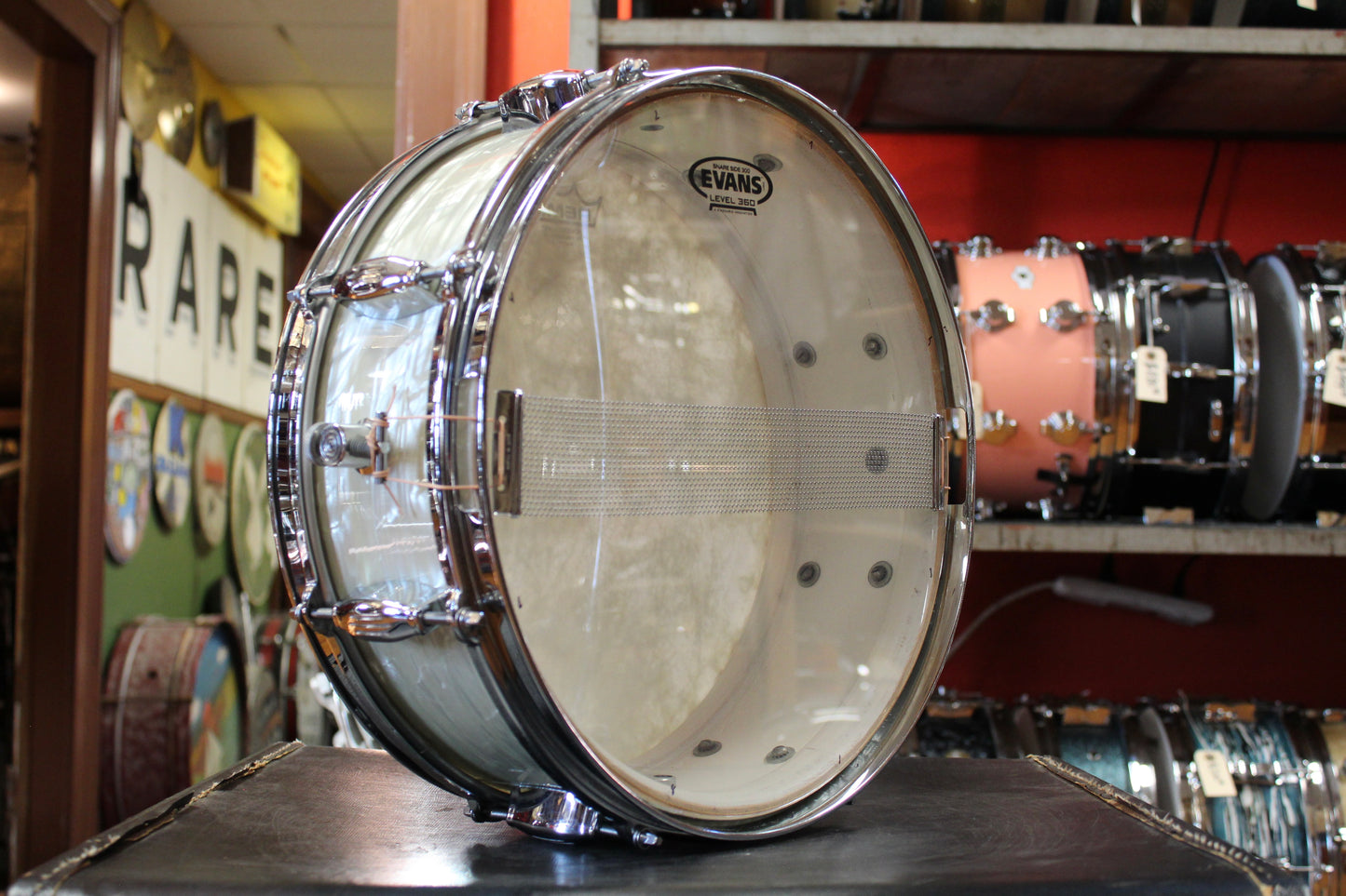 1960s Camco Oaklawn Era 5x14 Tuxedo Model Snare Drum in White Marine Pearl