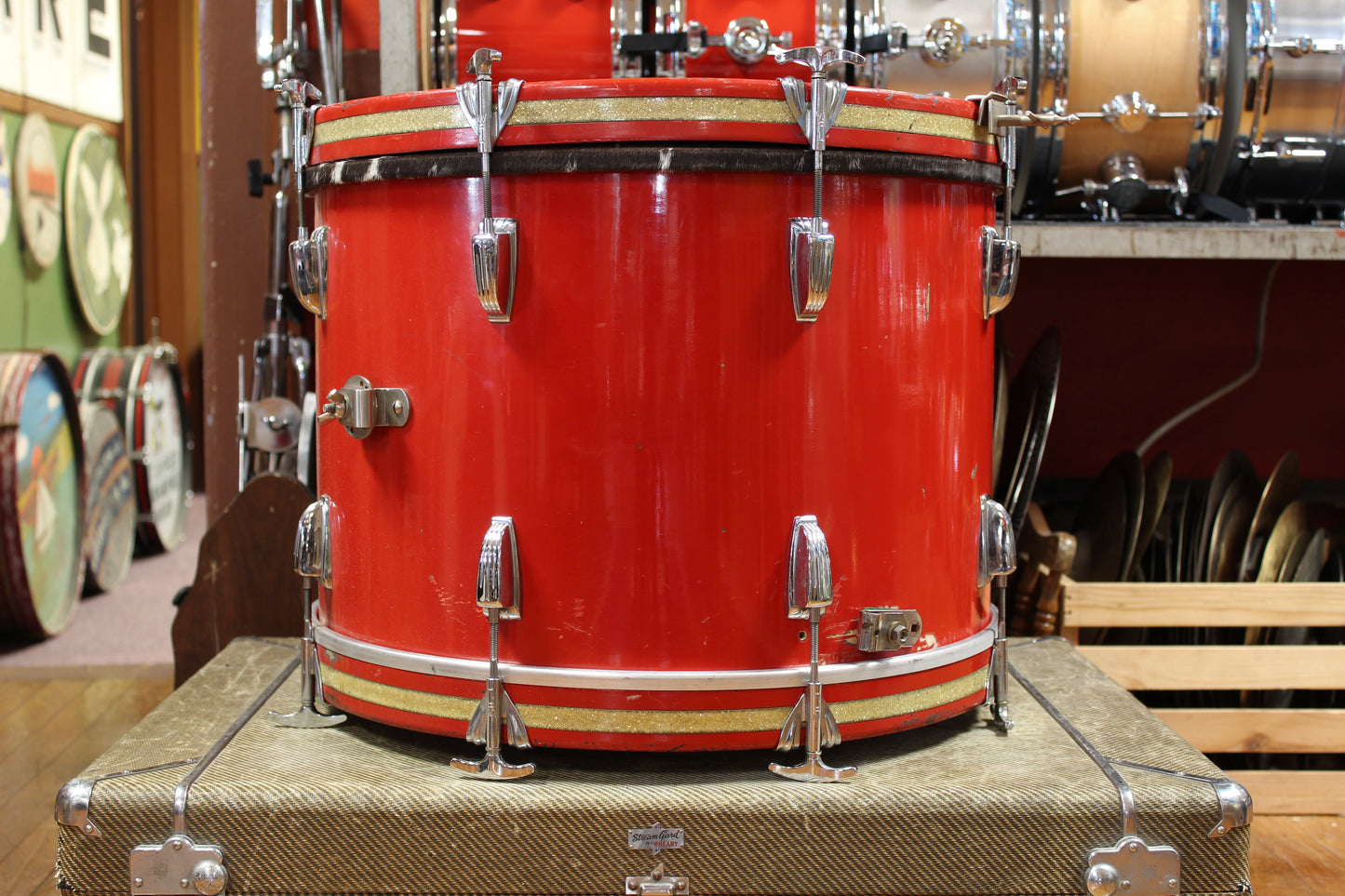 1950s WFL Outfit in Red Lacquer 14x20 14x20 7x13 7x13 16x14 16x16 5.5x14