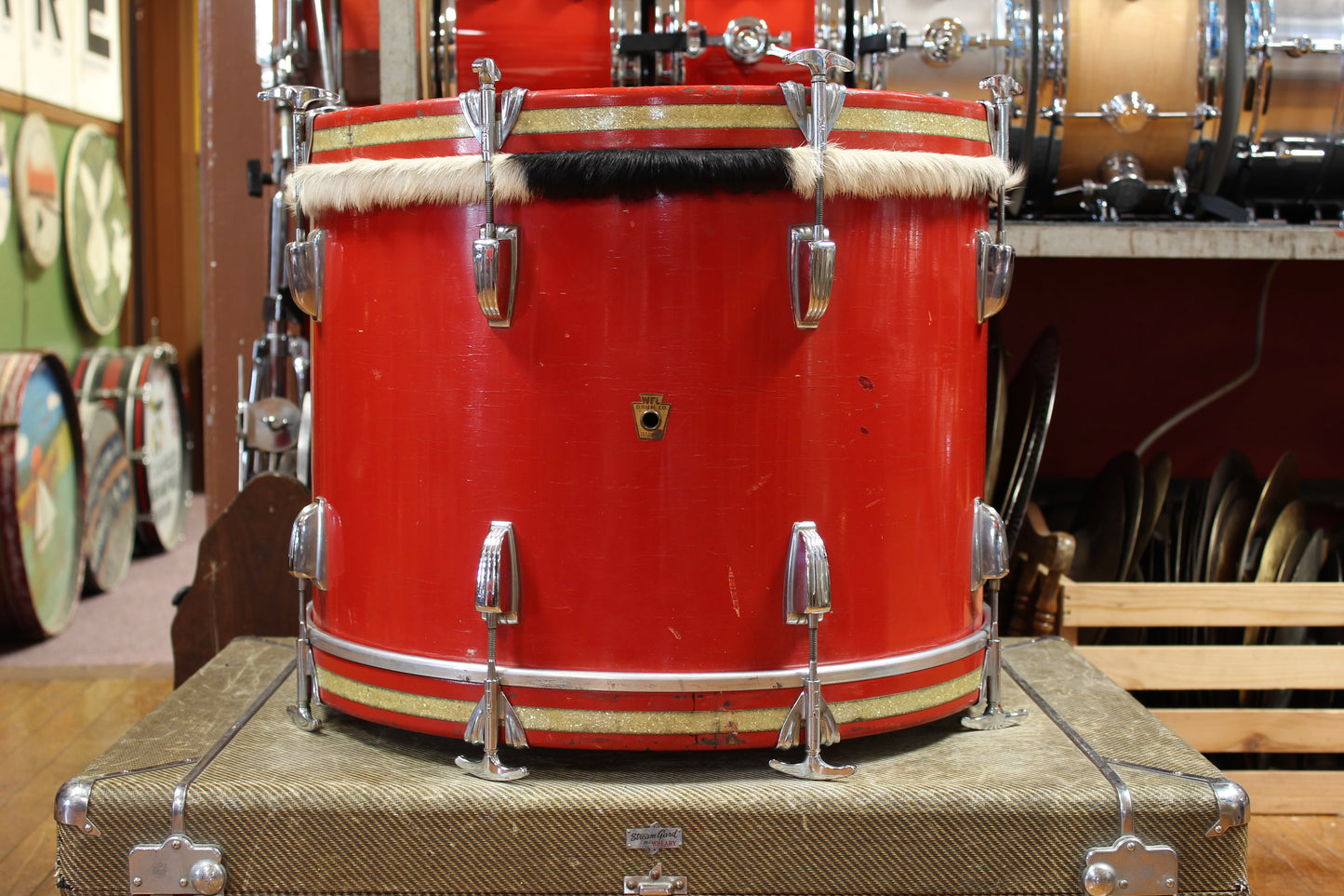 1950s WFL Outfit in Red Lacquer 14x20 14x20 7x13 7x13 16x14 16x16 5.5x14