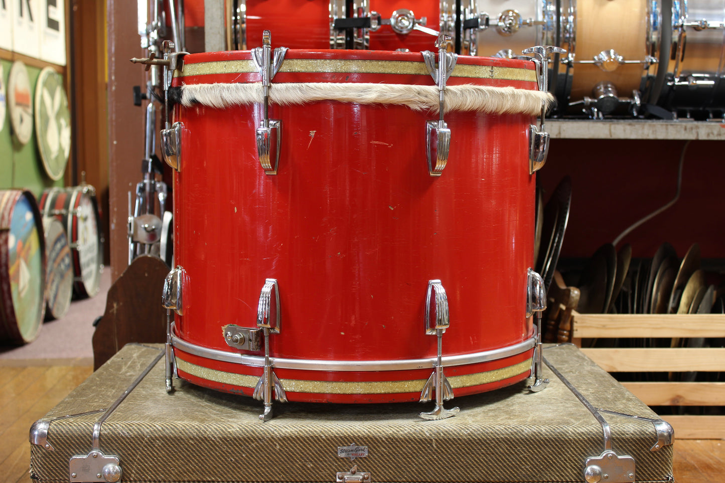 1950s WFL Outfit in Red Lacquer 14x20 14x20 7x13 7x13 16x14 16x16 5.5x14