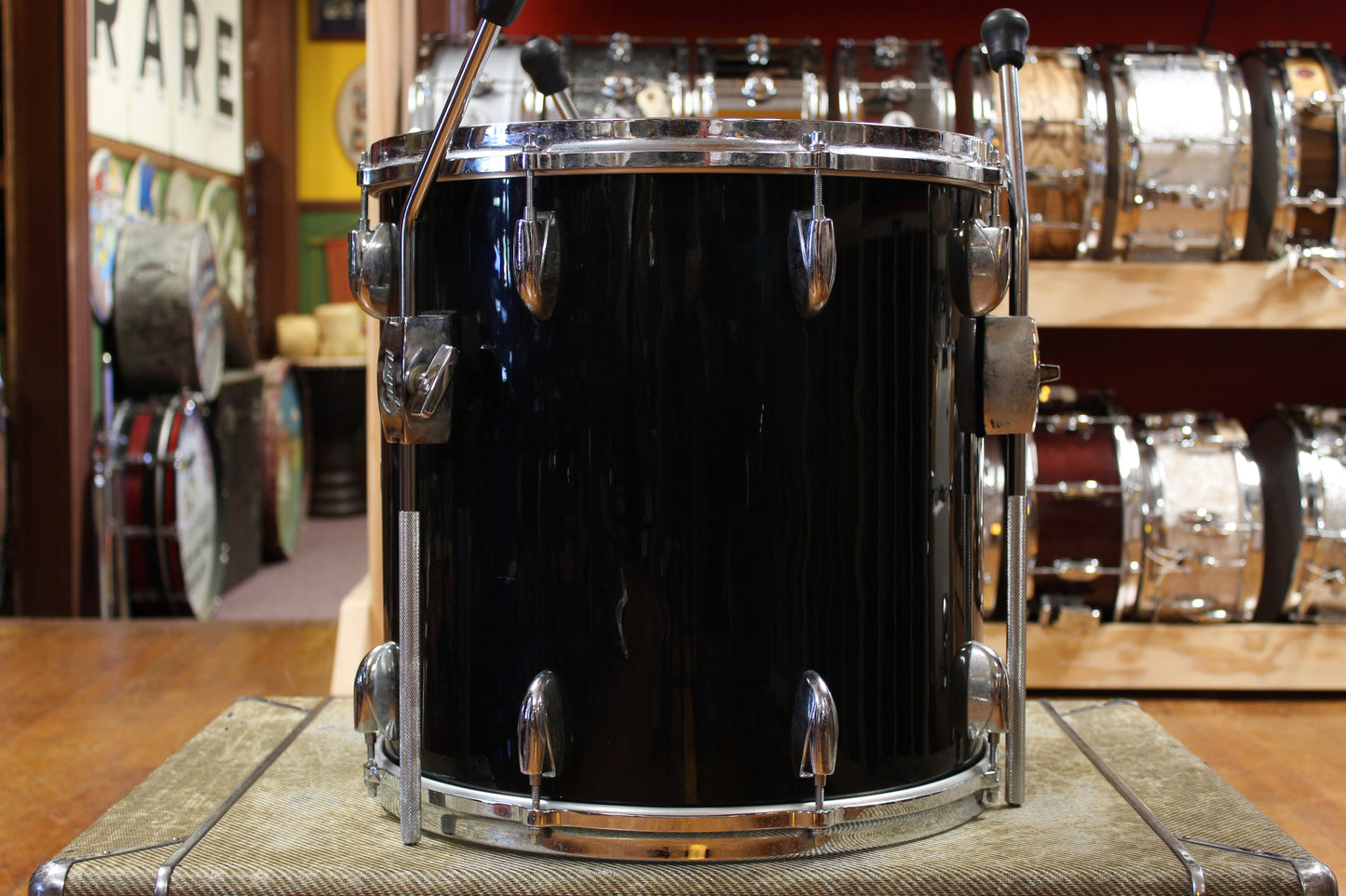 1980s Gretsch 16x16 Drop G Badge Floor Tom in Black Nitron