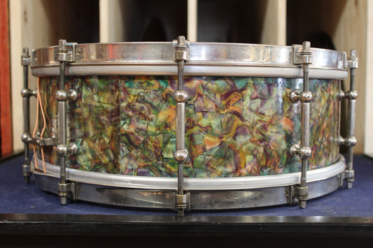 1930s Ludwig and Ludwig 5x14 Professional Model Snare Drum in Peacock Pearl
