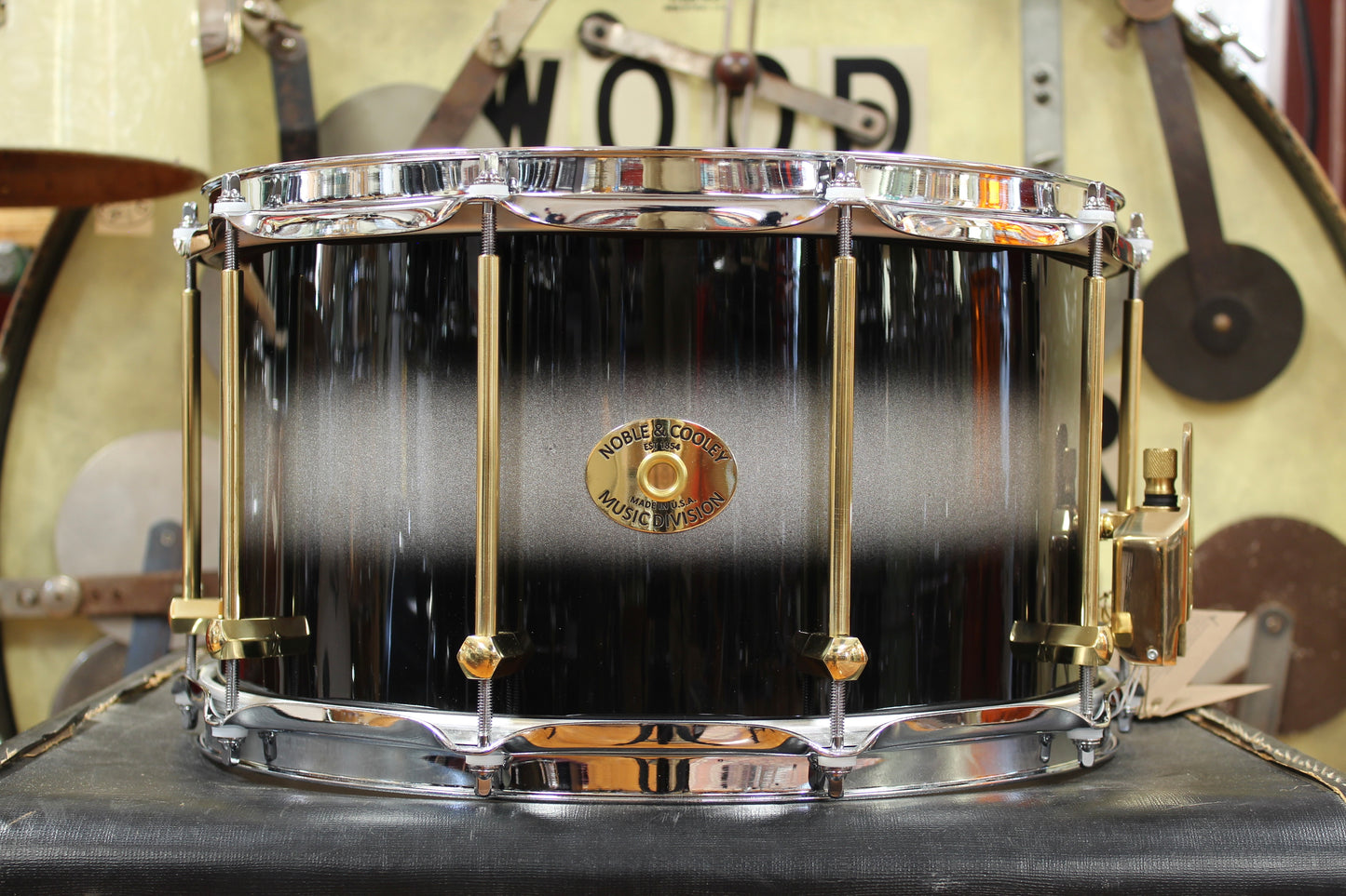 Noble and Cooley 8x14 SS Maple Snare Drum in Black and Silver Duco