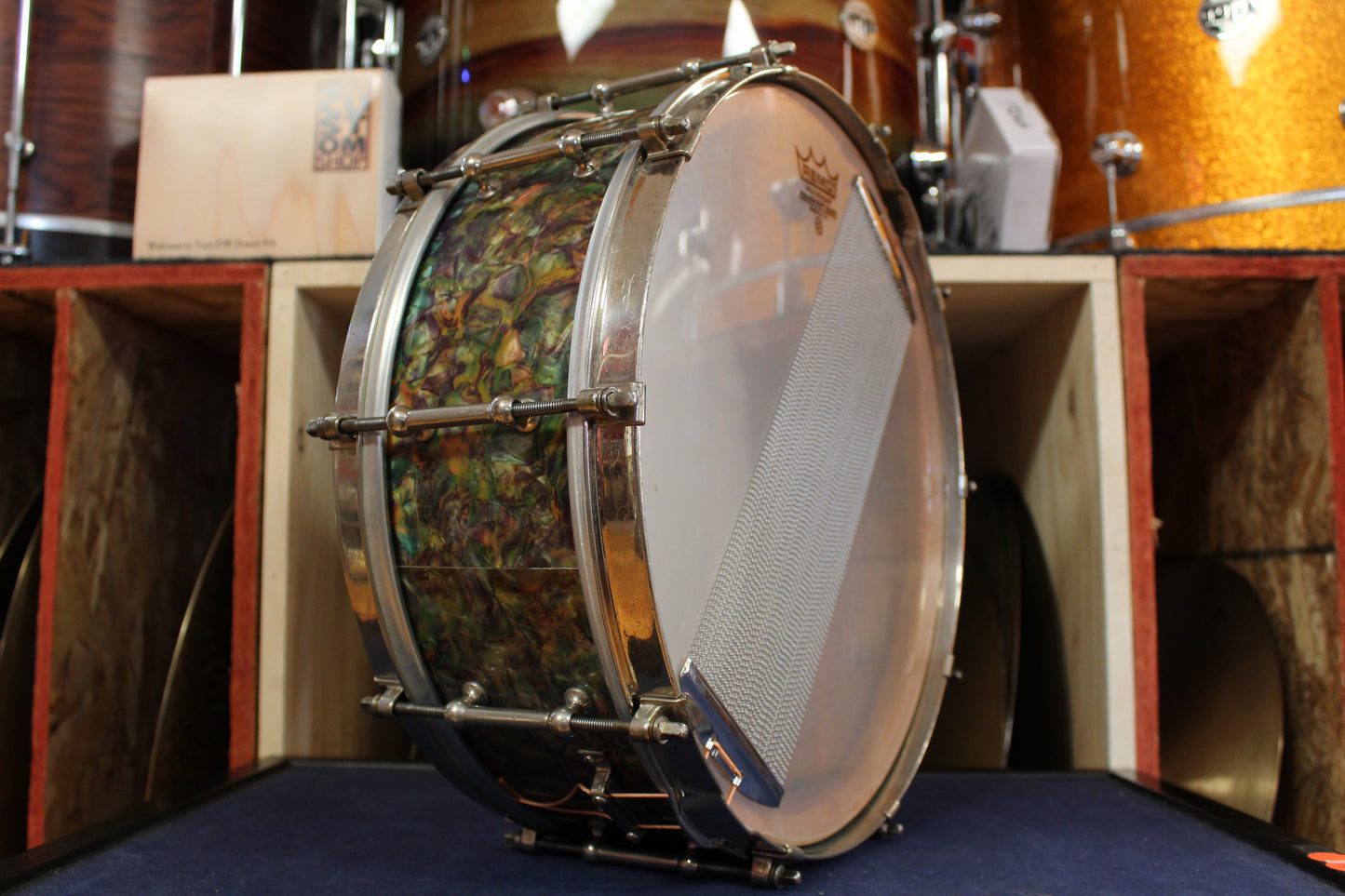 1930s Ludwig and Ludwig 5x14 Professional Model Snare Drum in Peacock Pearl