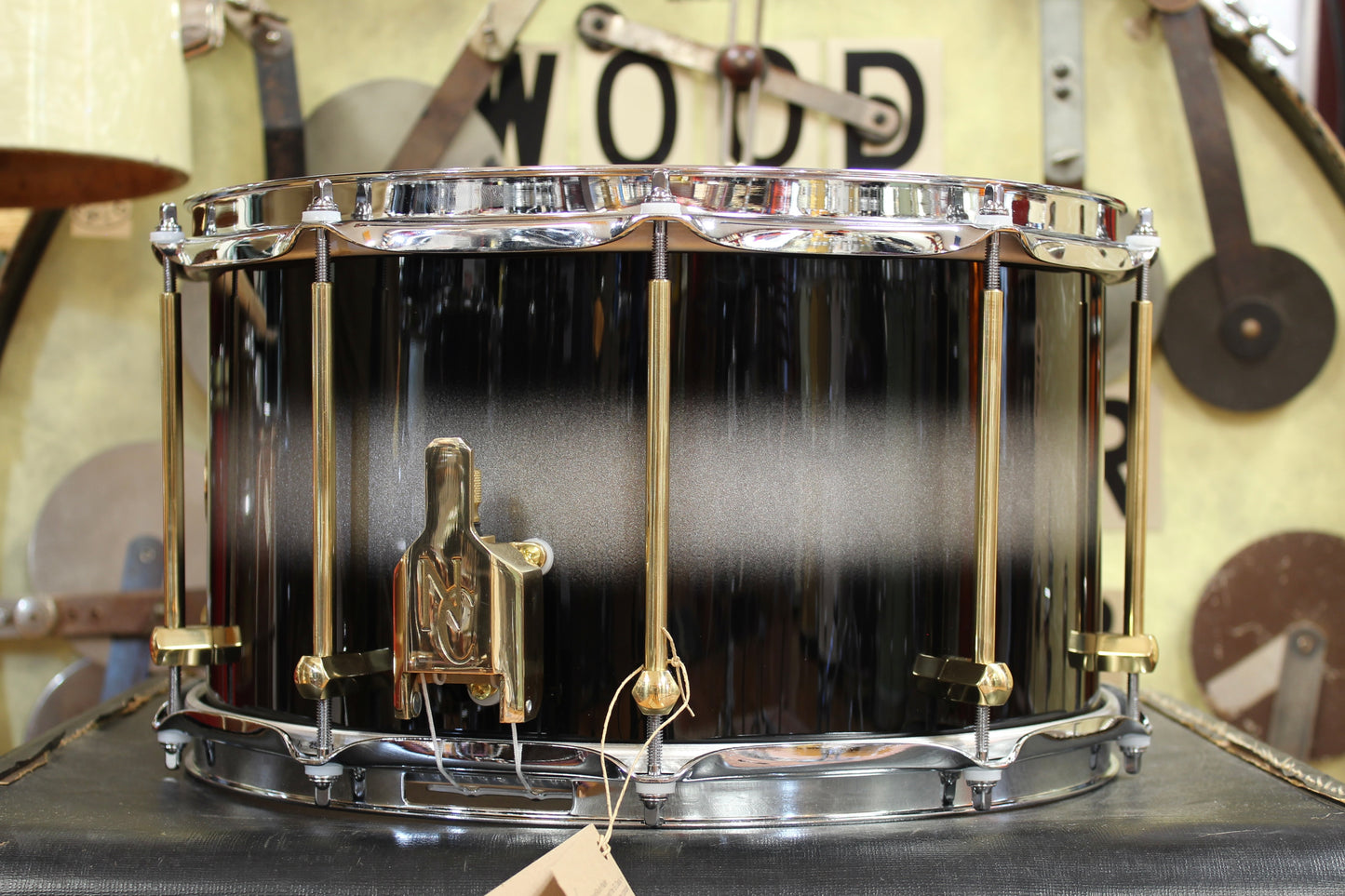 Noble and Cooley 8x14 SS Maple Snare Drum in Black and Silver Duco