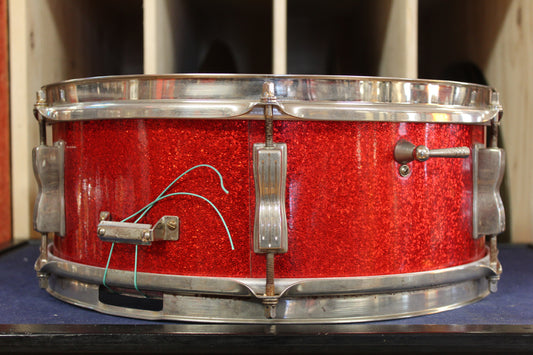 Pre Serial 1960s Ludwig 5x14 Pioneer Snare Drum in Red Sparkle