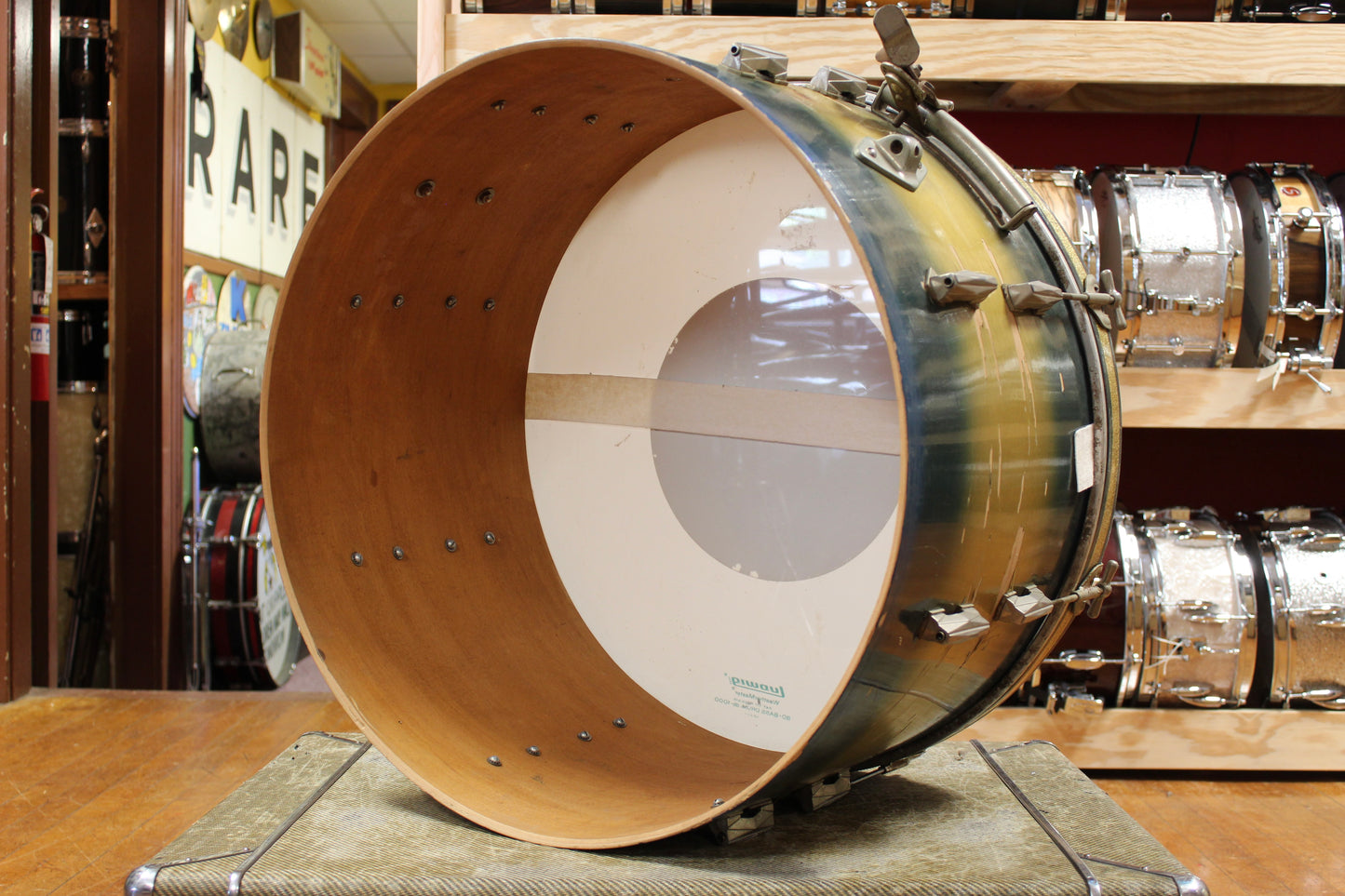 1940s Gretsch 14x24 Bass Drum in Blue and Gold Duco