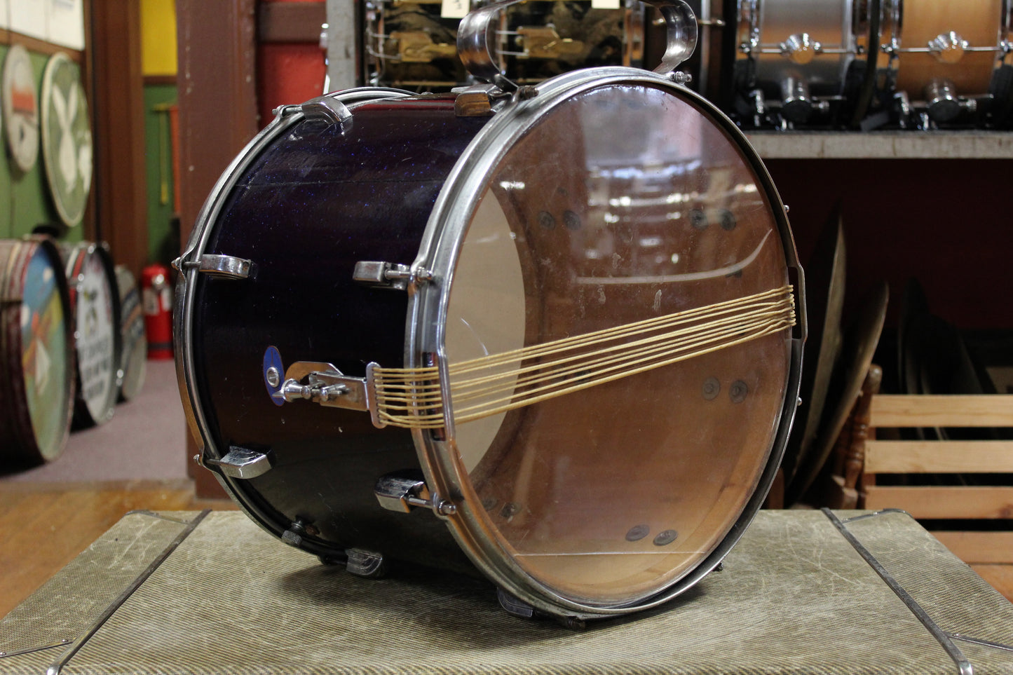 1960s Leedy 12x15 Marching Snare Drum in Blue Sparkle