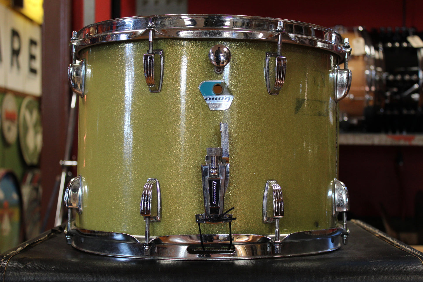 1970s Ludwig 10x14 Marching Snare Drum in Green Sparkle