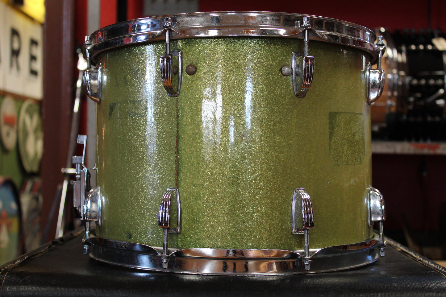 1970s Ludwig 10x14 Marching Snare Drum in Green Sparkle