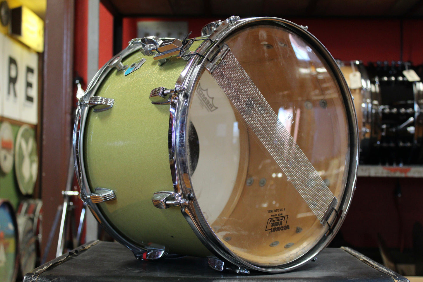 1970s Ludwig 10x14 Marching Snare Drum in Green Sparkle