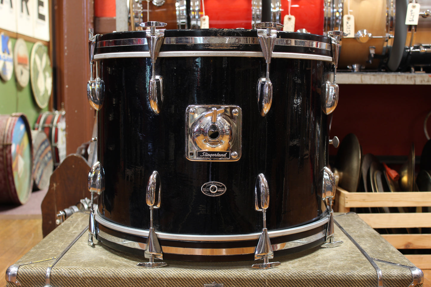 1970s Slingerland New Rock Outfit in Black Beauty Pearl 14x20 8x12 9x13 16x16