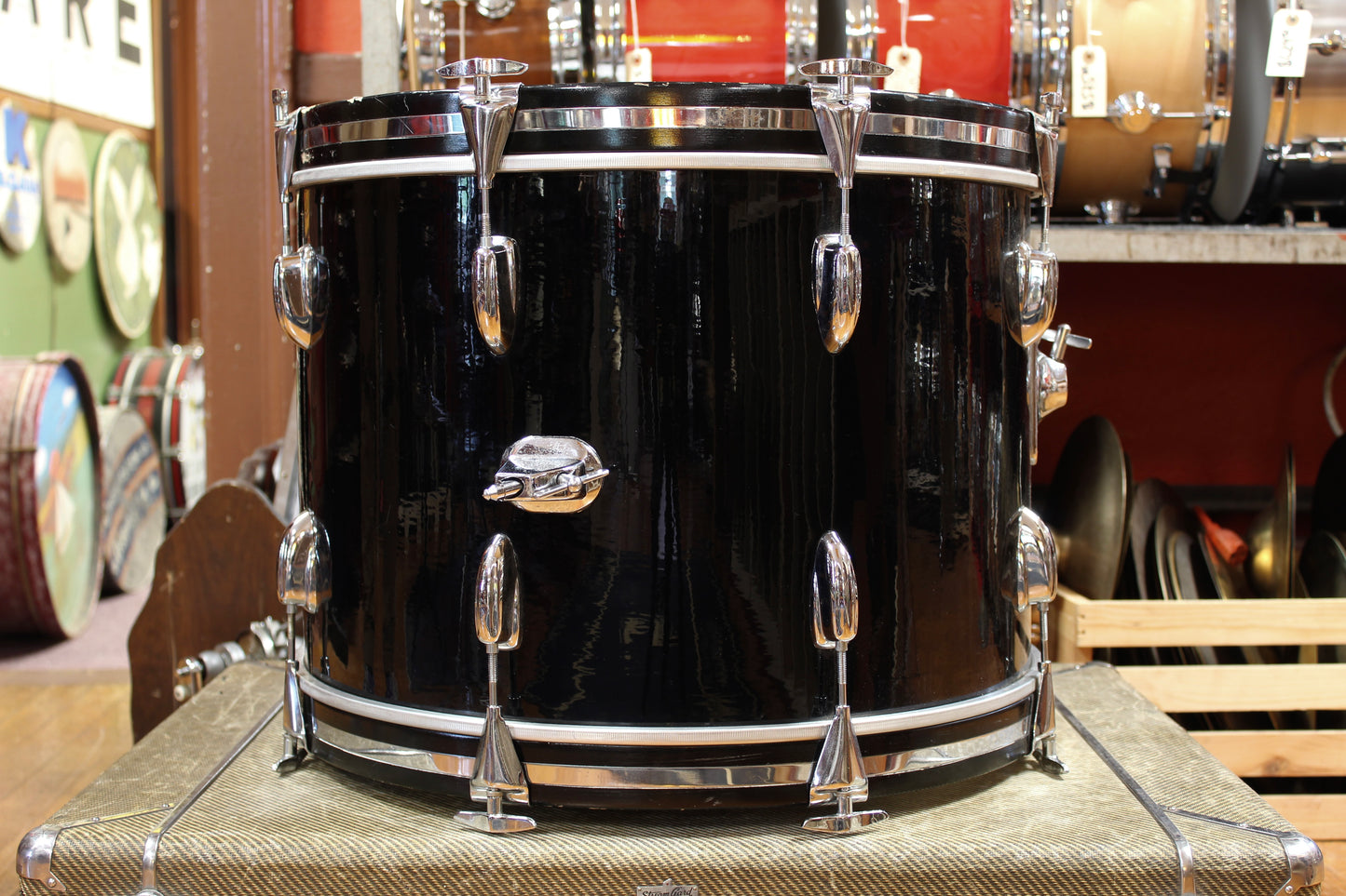 1970s Slingerland New Rock Outfit in Black Beauty Pearl 14x20 8x12 9x13 16x16
