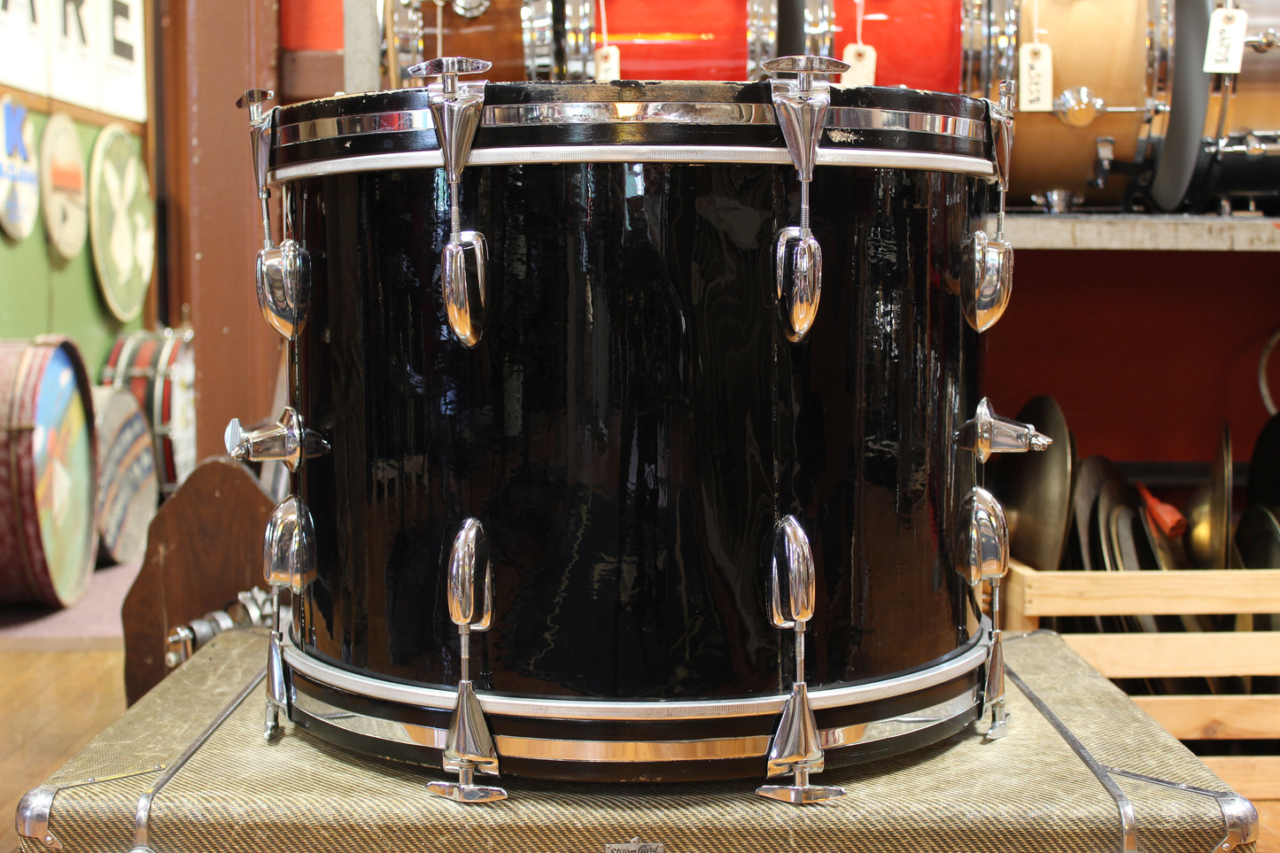 1970s Slingerland New Rock Outfit in Black Beauty Pearl 14x20 8x12 9x13 16x16