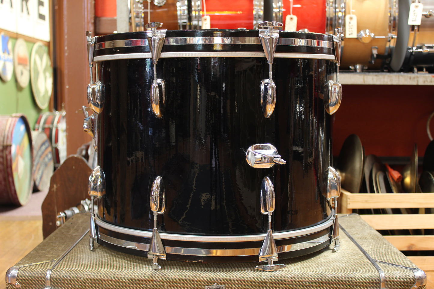 1970s Slingerland New Rock Outfit in Black Beauty Pearl 14x20 8x12 9x13 16x16