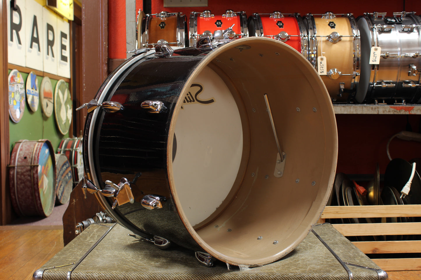 1970s Slingerland New Rock Outfit in Black Beauty Pearl 14x20 8x12 9x13 16x16