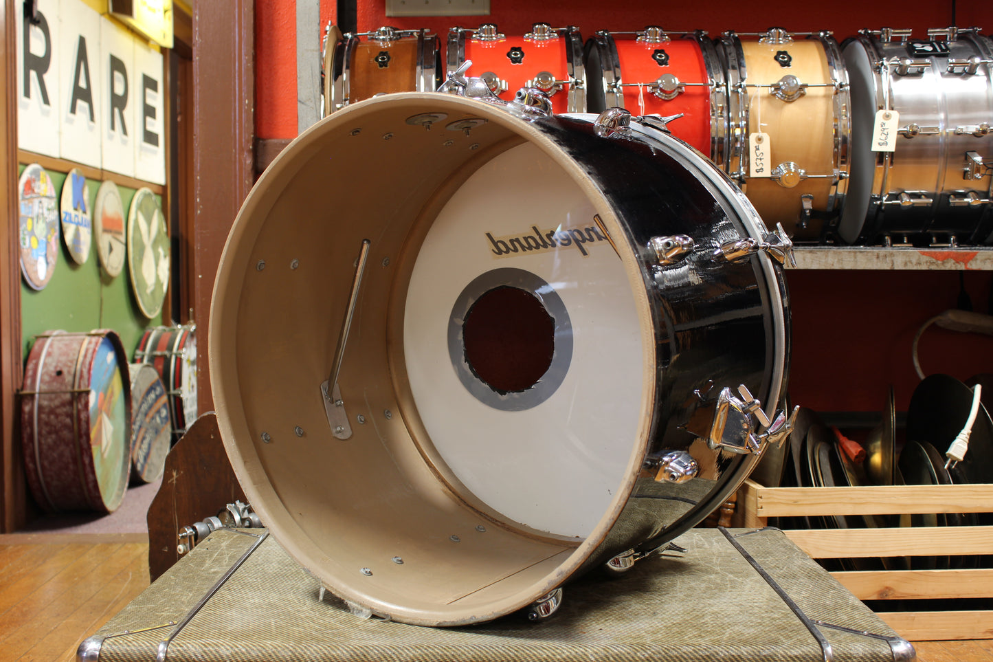 1970s Slingerland New Rock Outfit in Black Beauty Pearl 14x20 8x12 9x13 16x16
