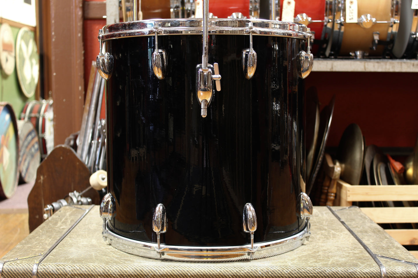 1970s Slingerland New Rock Outfit in Black Beauty Pearl 14x20 8x12 9x13 16x16