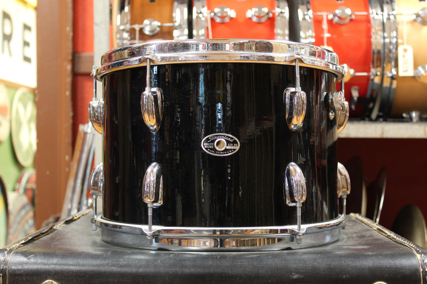 1970s Slingerland New Rock Outfit in Black Beauty Pearl 14x20 8x12 9x13 16x16