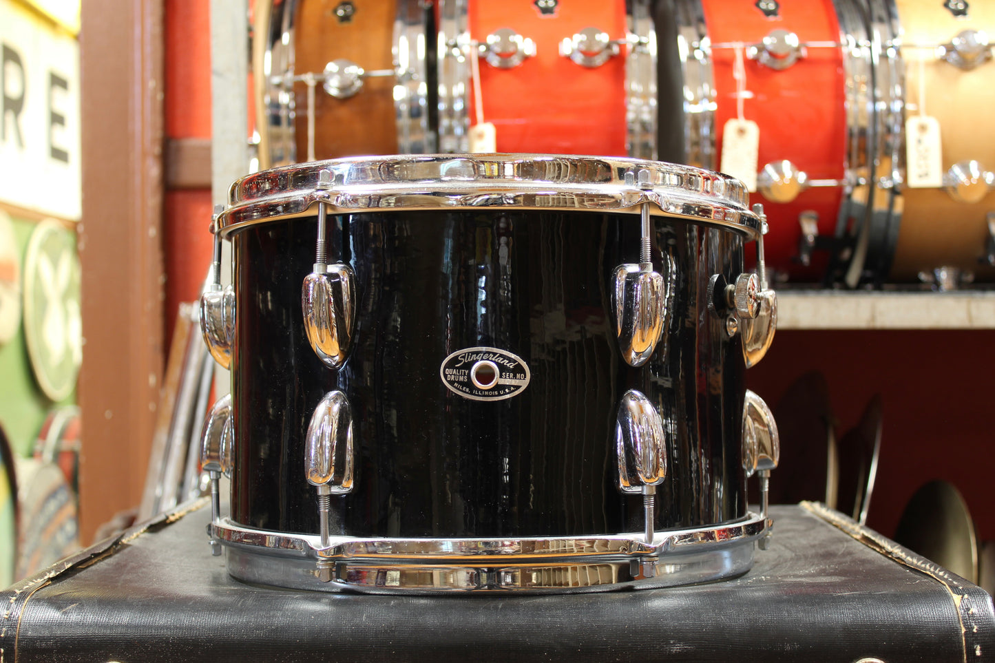 1970s Slingerland New Rock Outfit in Black Beauty Pearl 14x20 8x12 9x13 16x16