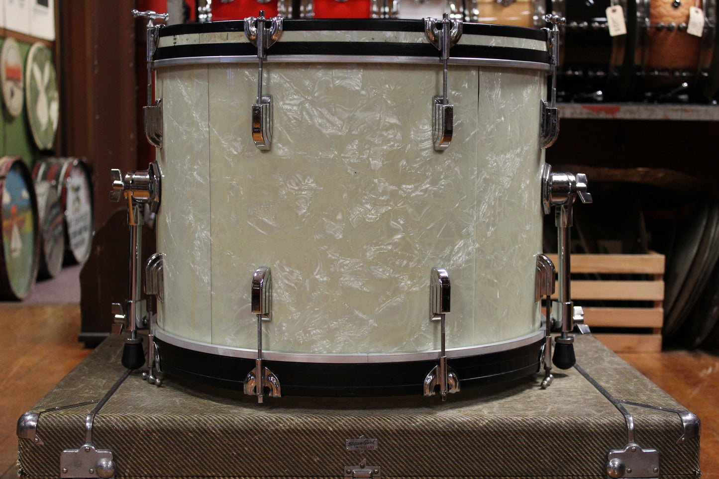 1960s Leedy Shelly Manne Outfit in White Marine Pearl 14x20 9x13 16x16