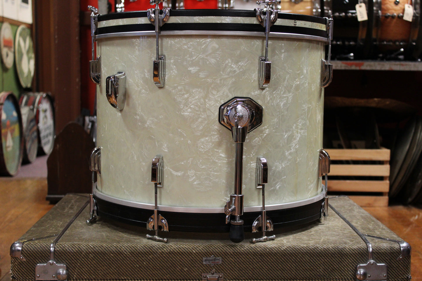 1960s Leedy Shelly Manne Outfit in White Marine Pearl 14x20 9x13 16x16