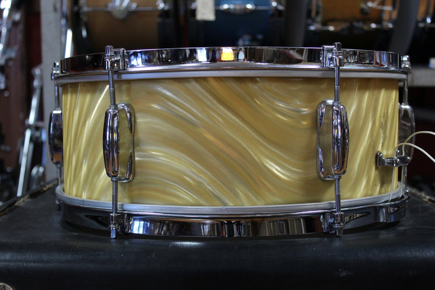 1960s Slingerland 5x14 Snare Drum in Gold Satin Flame