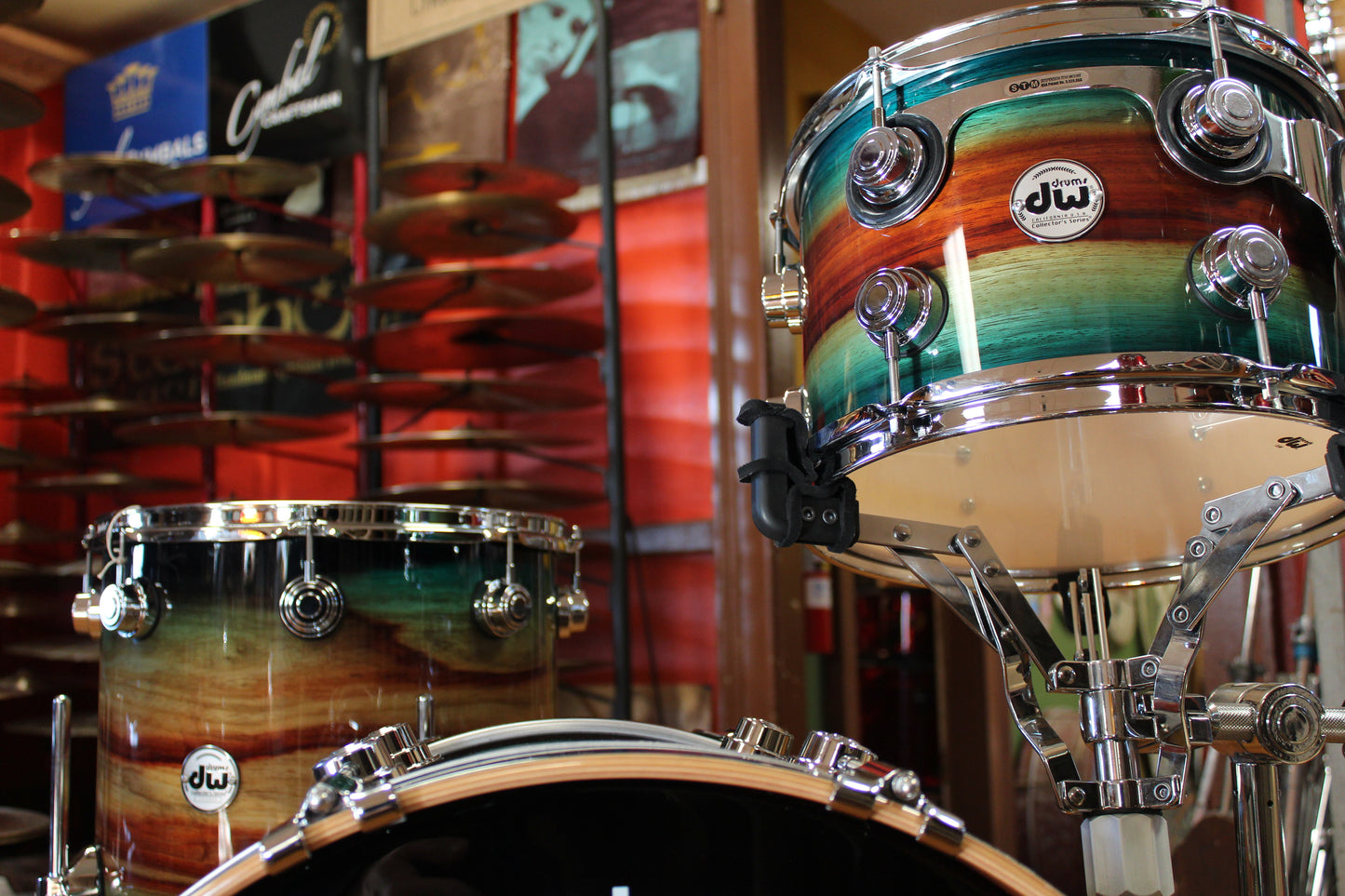 DW Collector's Series SonicPly 14"x20 14"x14" 8"x12" Natural to Quick Royal Blue Burst over Horizontal Padauk