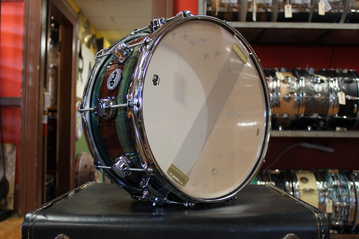 DW Collector's Series SonicPly Snare Drum 7"x14" Natural to Quick Royal Blue Burst over Horizontal Padauk