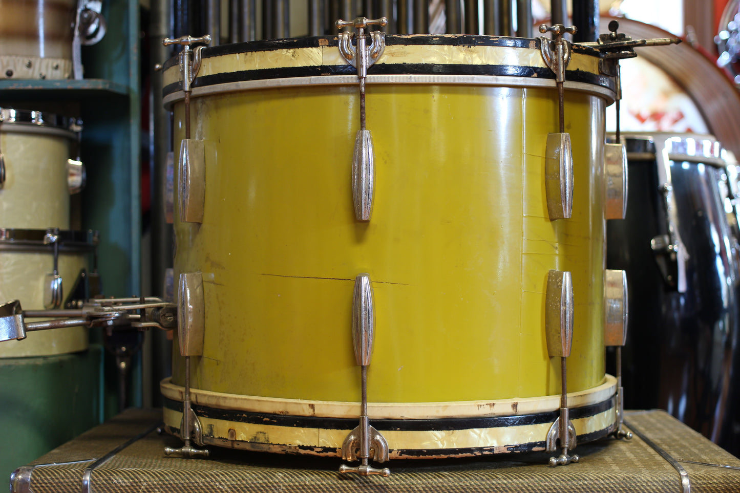 1940's Slingerland Radioking in Mustard Yellow Lacquer 14x20 16x16 12x14 9x13