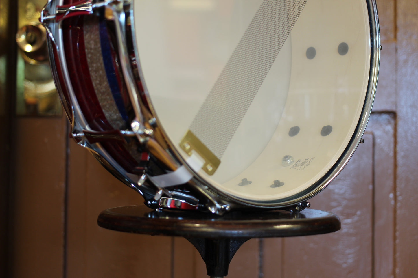 2022 Pork Pie Percussion Snare Drum 5"x14" in Red Silver Blue Banded Pearl
